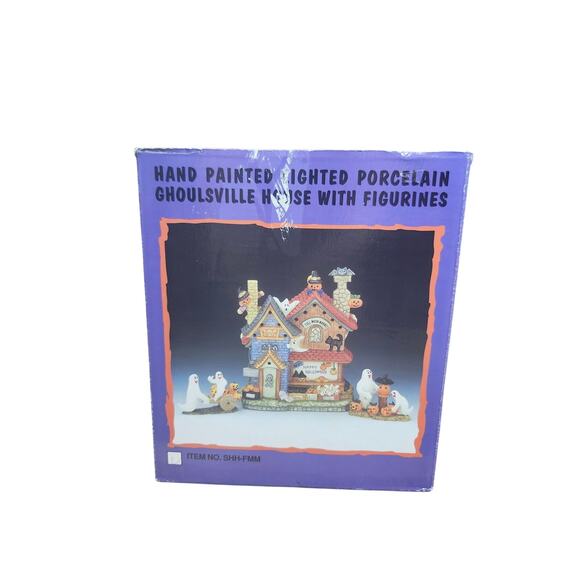 Hand Painted Lighted Ghoulville House Halloween Village Porcelain Figurines - Picture 8 of 10